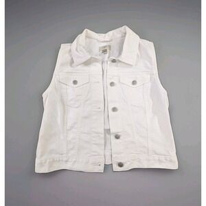 Loft Denim Trucker Vest Womens S White Western Coastal Cowgirl Beachy Minimalist